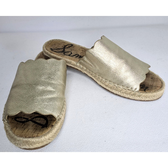 SAM EDELMAN ANDY GOLD LEATHER SANDALS ESPADRILLES SIZE 8 M - Picture 1 of 8